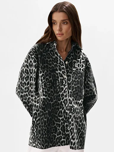 Title 7, Cappotto ampio in puro cotone con stampa leopar...