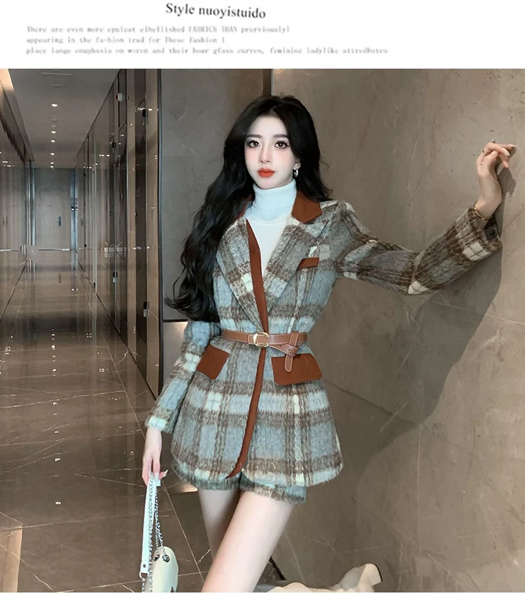 Title 15, Terno de lã clássico feminino, roupa de inverno...