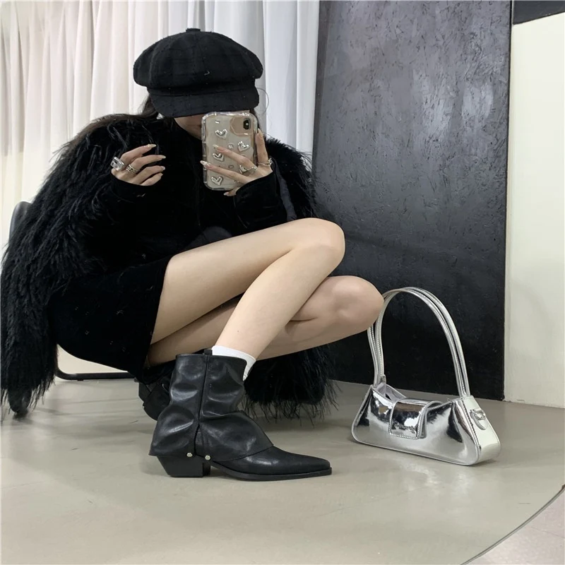 Title 24, Botas Western femininas de cano curto, salto gr...