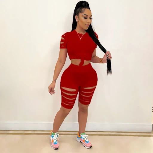 Title 9, Solid Color Ripped Leisure Sports Suit