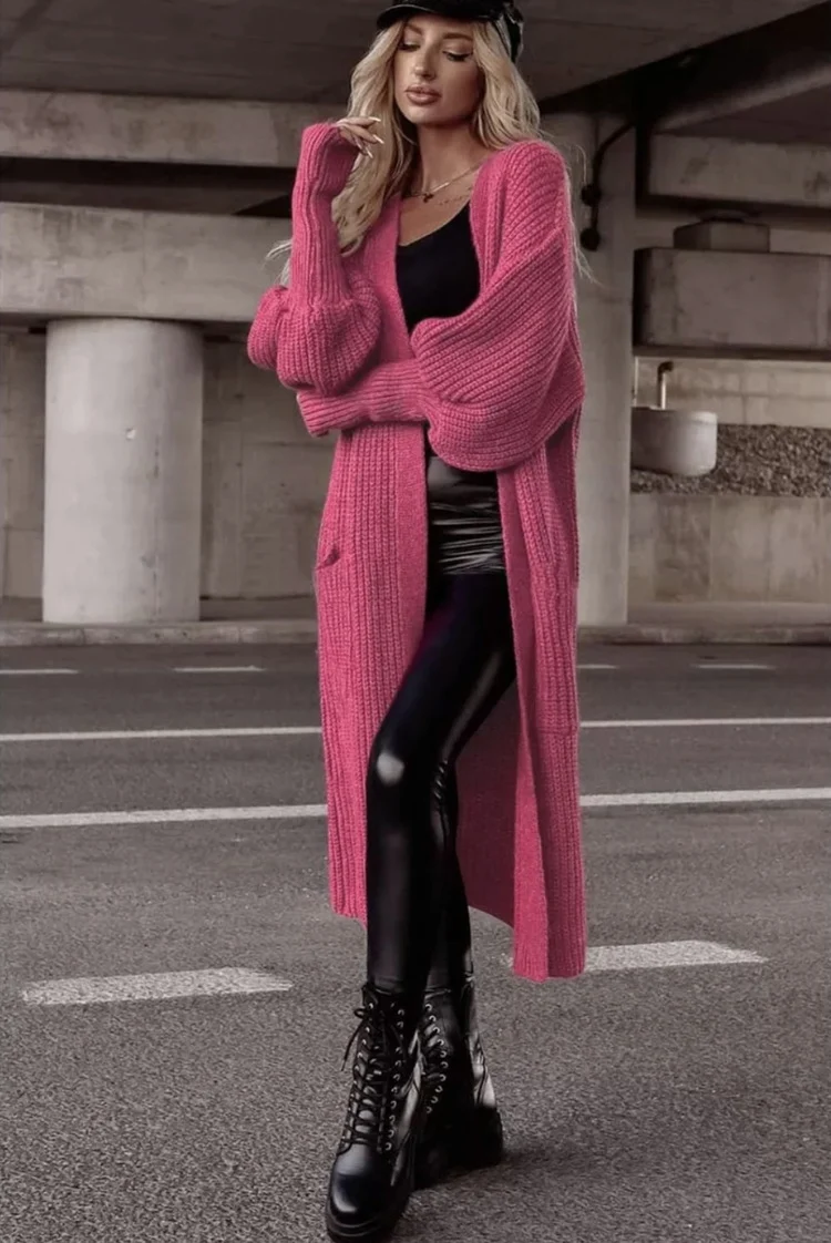 Title 21, Loose Knitted Cardigan Pocket Long Lantern Slee...