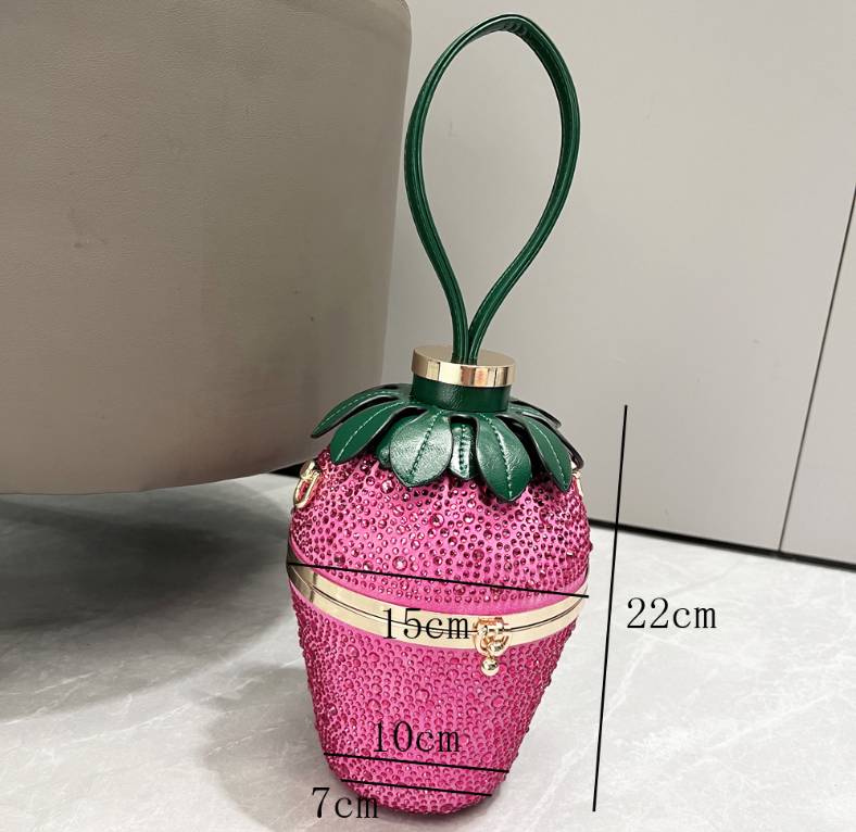 Title 1, Bolsa de ombro única com strass de morango, cro...