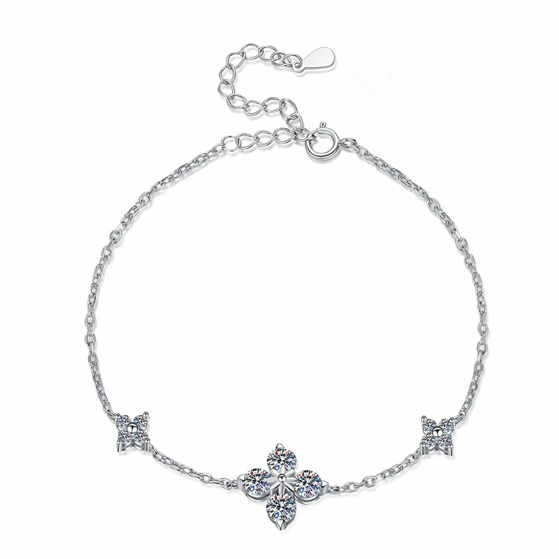 Pulseira Feminina S925 Prata Esterlina com Moissanite Clover 12 Quilates – Elegância Radiante e Design Sofisticado para Mulheres — foto 2
