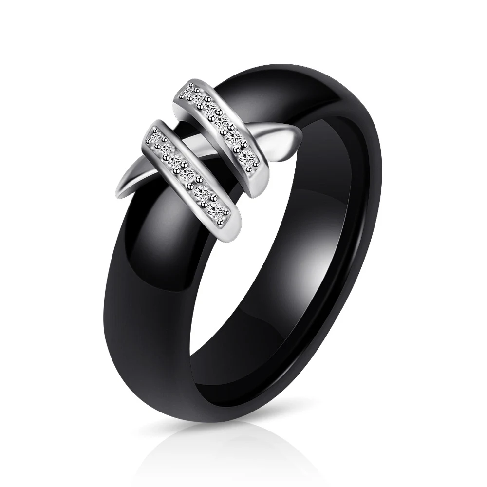 Anel de aço titânio com duplo X preto criativo e diamantes. Um acessório elegante e resistente para um visual sofisticado e marcante. — foto 1