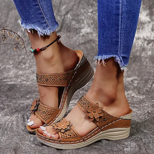 Title 2, Flower High-Heeled Womens Wedge Slippers, comb...