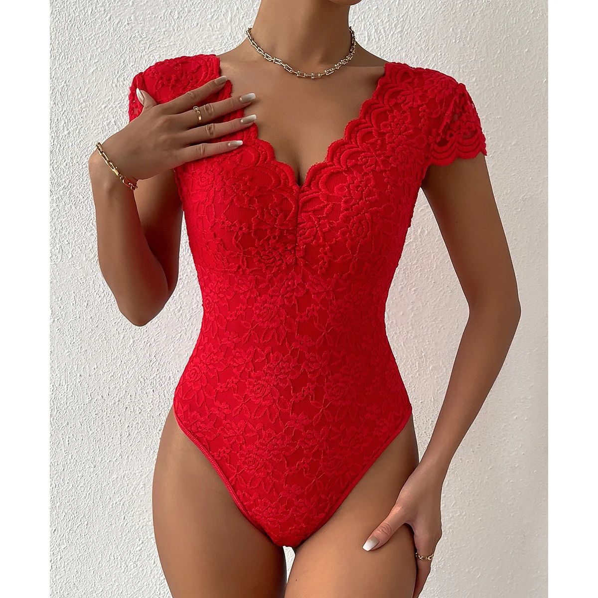 Title 6, Womens Fashion Solid Color Lace Jumpsuit