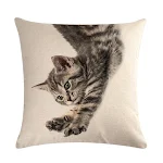 Capa de almofada de linho com gatinho fofo, ideal para sofá ou cama, toque macio e decorativo, adiciona conforto e estilo para sua casa — foto 24