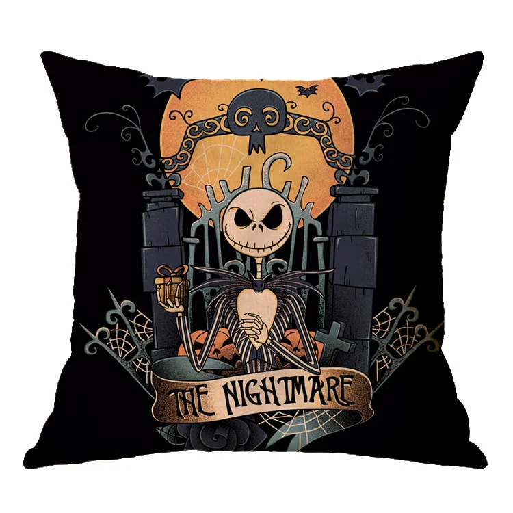 Capa de almofada de linho com estampa de caveira para Halloween, ideal para uma decoração assustadora e elegante em casa. — foto 14