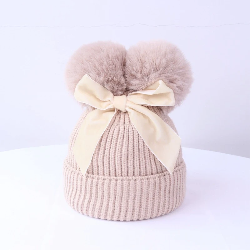 Title 7, Double Ball Bow Knit Hat For Thick and Warm Win...