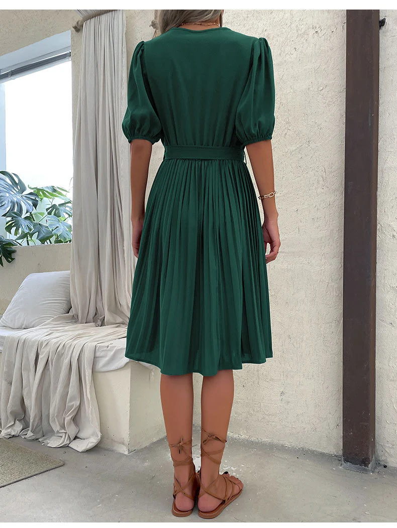 Title 6, Tied V-neck Pleated Dress Women