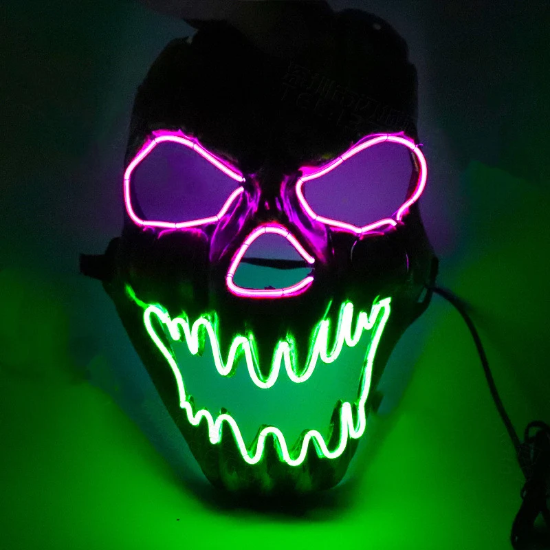 Máscara LED de rosto assustador Ilumine a noite com esta fantasia brilhante. Perfeita para Halloween, festas e eventos. Destaque-se com segurança. — foto 1