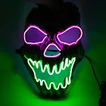 Máscara LED de rosto assustador Ilumine a noite com esta fantasia brilhante. Perfeita para Halloween, festas e eventos. Destaque-se com segurança. — foto 1