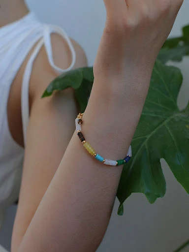 Title 5, Pulseira feminina retro com contas de pedras co...