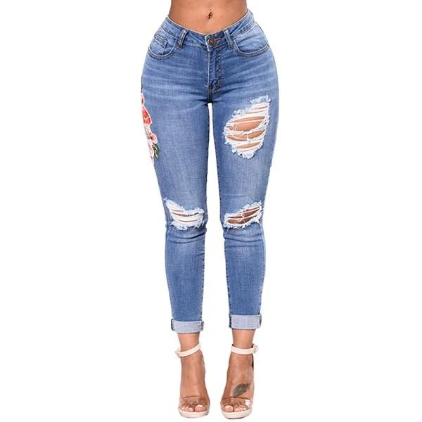 Jeans Rasgados para Mujer Pantalones Lápiz de Mezclilla Jeans para un Look Moderno y Casual Perfecto para Cualquier Ocasión. — foto 2