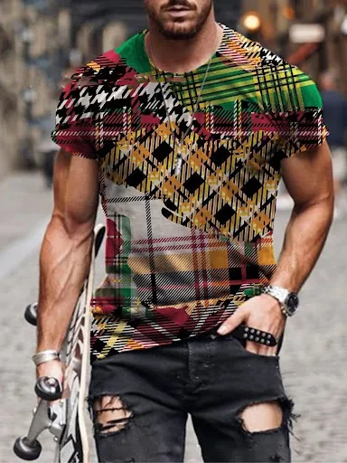 Title 6, Mens Round Neck Retro Print Casual Short Sleeves