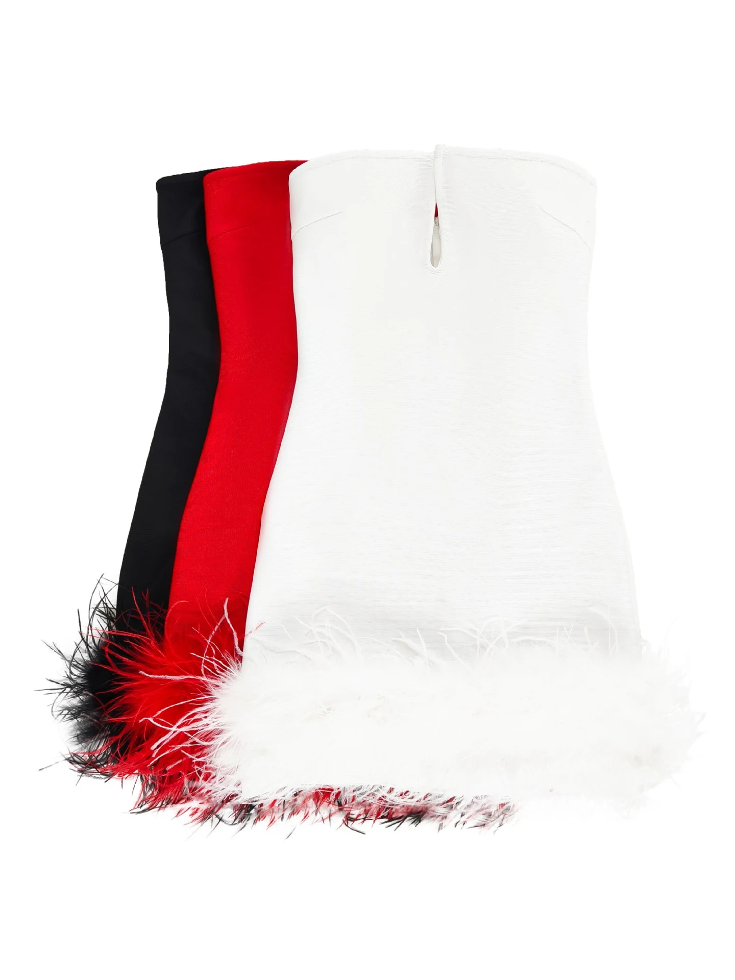 Title 22, Deep V Strapless Ostrich Feather Hip-Wrapped Sh...