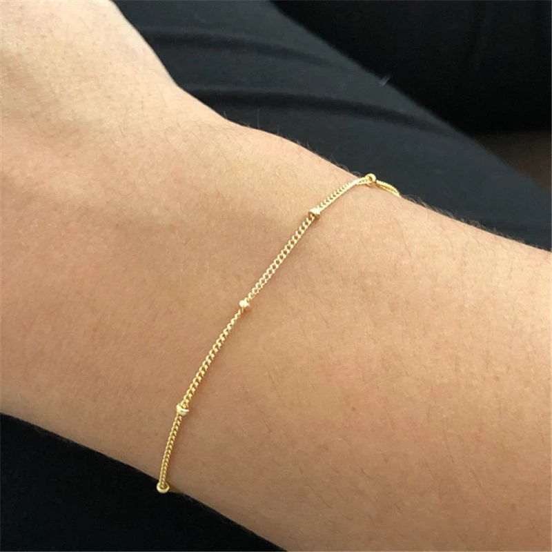 Pulseira de corrente de feijão em prata esterlina S925, dobrável, com cinto ajustável, combina com tudo, um acessório elegante e versátil para você. — foto 6