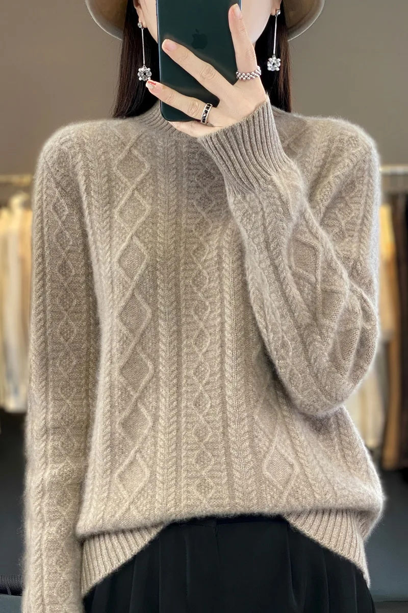 Title 8, Pull en tricot torsadé épais avec demi-col roul...