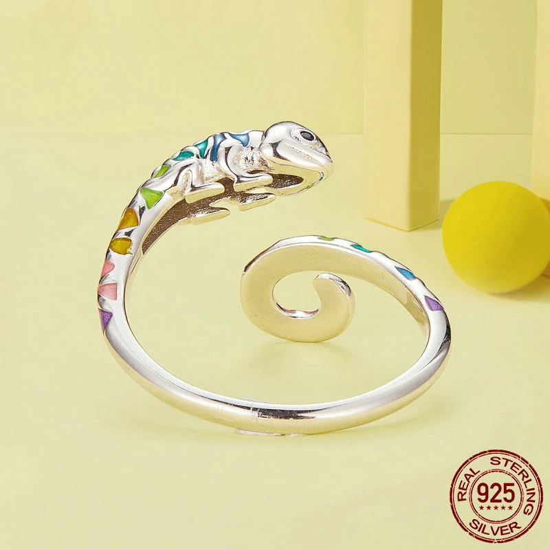 Anel Camaleão de Prata Esterlina Ajustável com Mudança de Cor – Joia Versátil e Charmosa para Looks Personalizados — foto 4