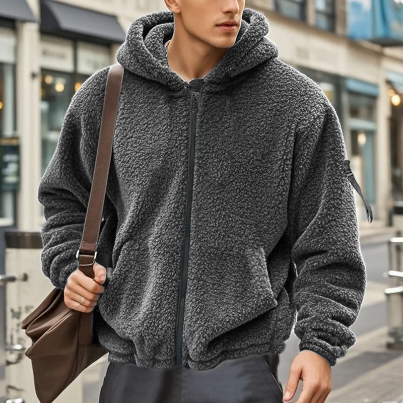 Jaqueta com capuz e zíper Bejirog masculina americana, dupla face, solta. Conforto e estilo casual para o dia a dia com esta jaqueta. — foto 1