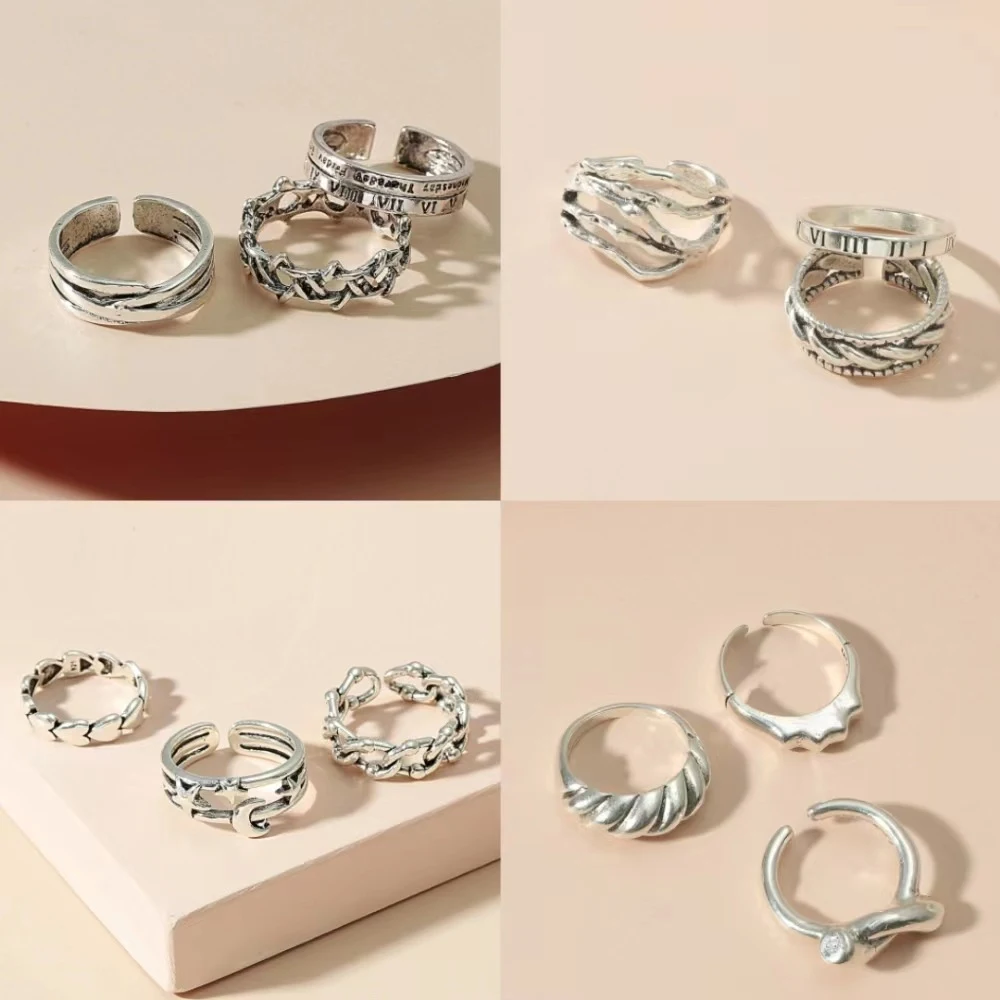 Conjunto de 3 Anéis Geométricos Retro Aloofness para Mulheres Estilo Único e Moderno, Ideal para Todas as Ocasiões, Adicione Sofisticação. — foto 1