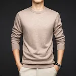 Men's Pure Wool Round Neck Sweater for Autumn and Winter. Loose fit, solid color, keeps you warm and comfortable during — photo 17
