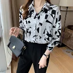 Camicia a maniche lunghe stampata con colletto quadrato da donna alla moda — foto 6