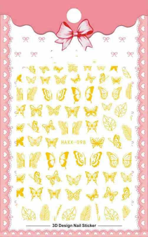 Title 5, Black Butterfly Nails Stickers Decals White Flo...