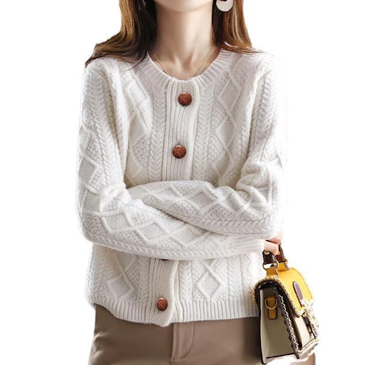 Title 1, Cardigan tricoté à col rond pour femme, pull épais