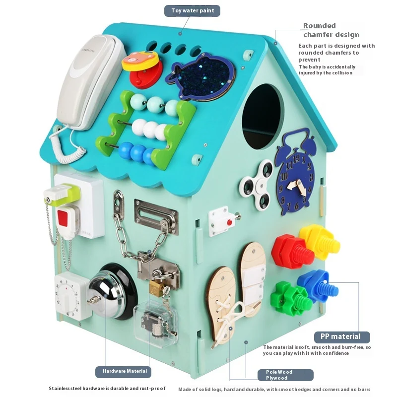 Montessori Early Childhood Education Baby Busy House Box DIY Educational Toys for developing fine motor skills, sensory — photo 8