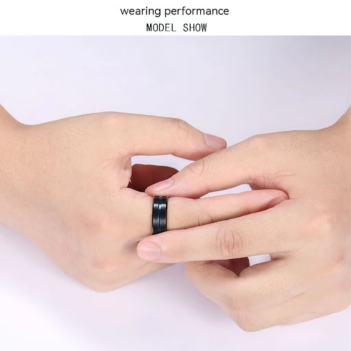 Title 4, Anel de tungstênio masculino com ranhura azul e...