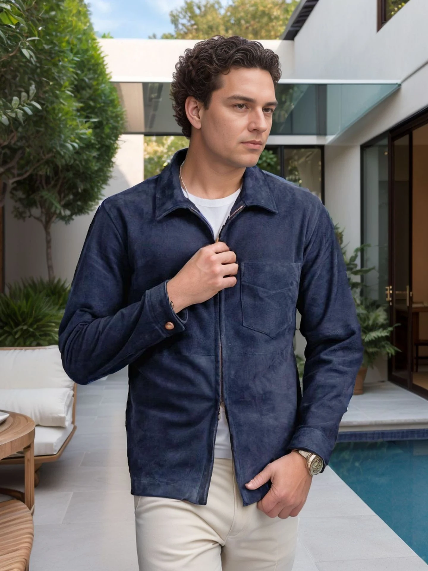Title 19, Simple Mens Suede Fabric Jacket Solid Color Fa...