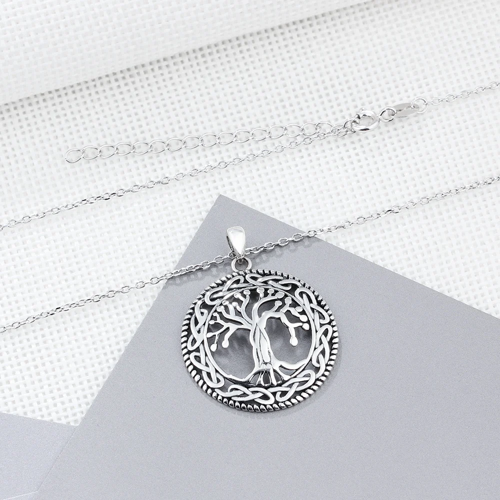 Vintage 925 Sterling Silver Tree of Life Colar Round Pingente Colar Women Women Jewelry Birthday Gift para vovó Lam Hub F — foto 6