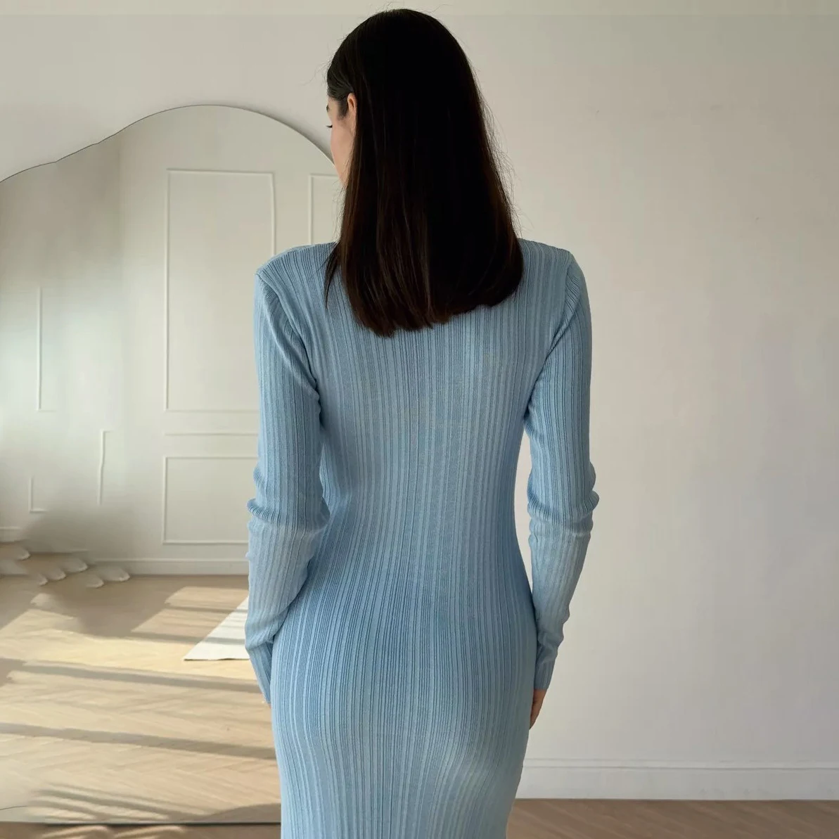 Title 12, Sunken Stripe Waist-tight Hip Knitwear Dress Lo...