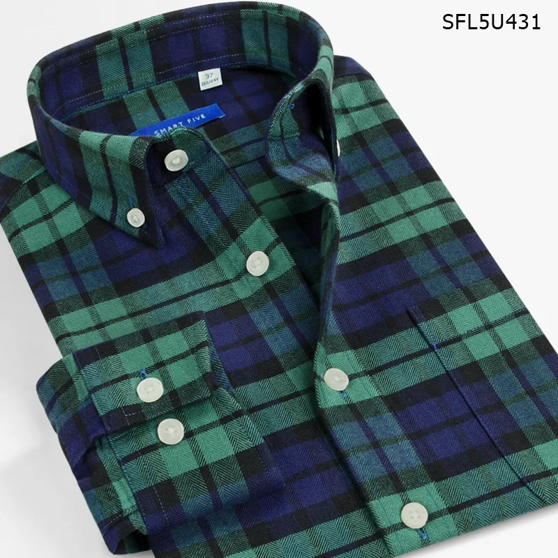 High-Quality Shirt Men'S Long-Sleeved Slim Cotton Business Casual Flannel Brushed Plaid Shirt — photo 10