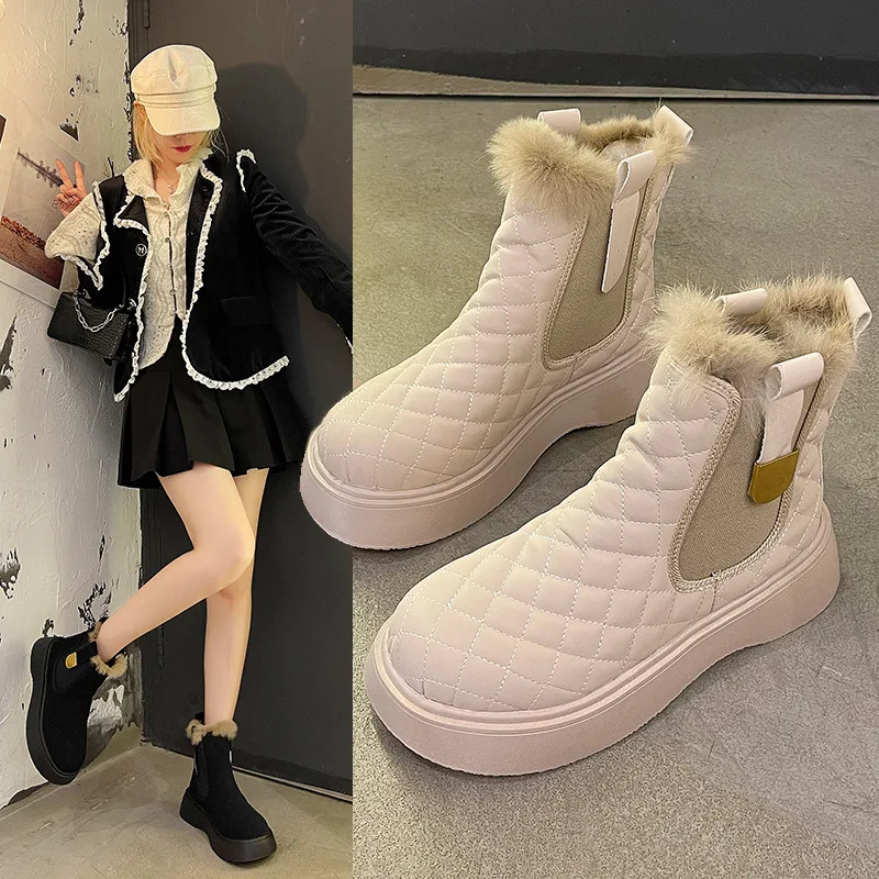 Women's warm wedge round-toe sleeve boots featuring a hairy mouth design. Stay cozy and stylish during winter with these — photo 5