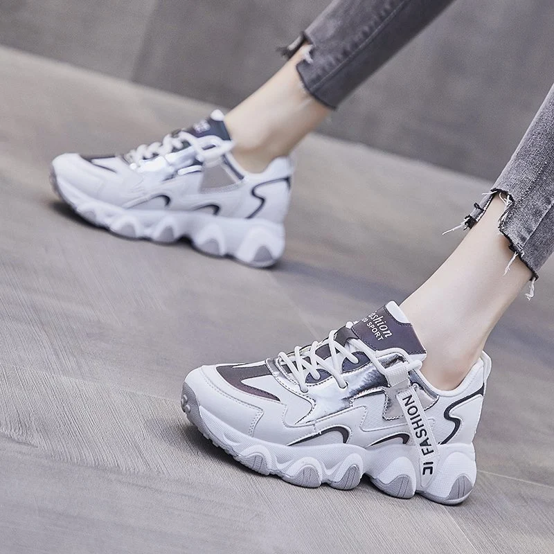 Zapatillas Deportivas de Cuero Grueso Mujer Primavera Otoño Moda Calzado Confortable Elegante y Versátil para el Día a Día — foto 9