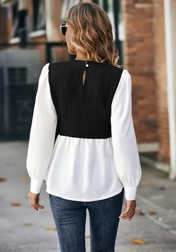 Title 4, Wavy Stripes Stitching Fashion Blouse, featurin...
