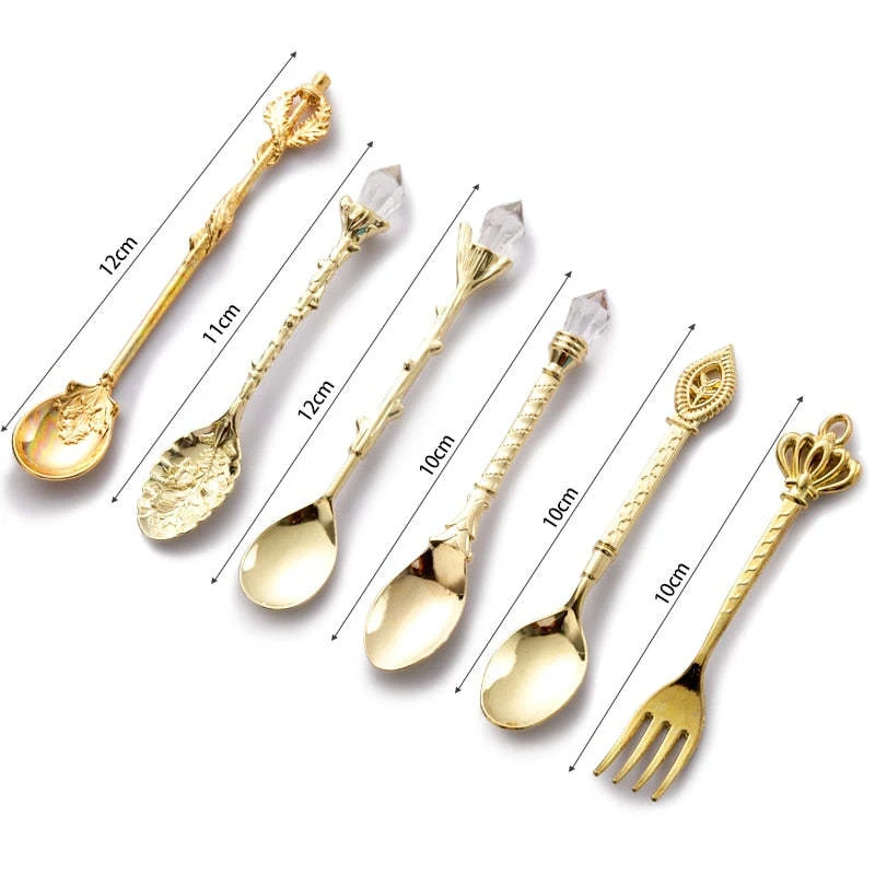 6 Piece Fruit Fork and Retro Coffee Spoon Set for serving desserts, snacks and coffee in style. Vintage design adds eleg — photo 2