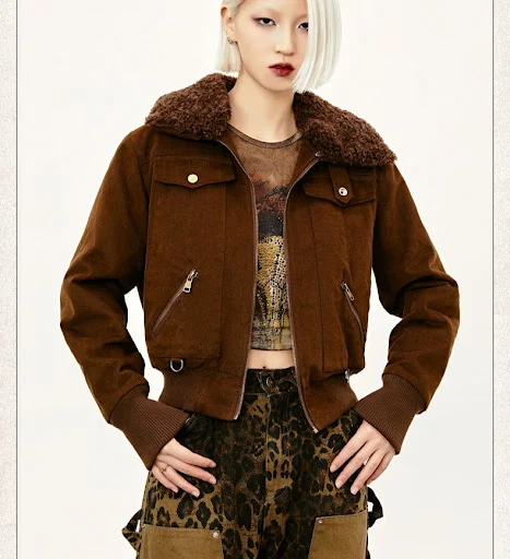 Title 5, American Retro Patchwork Fur Collar Coat, a war...