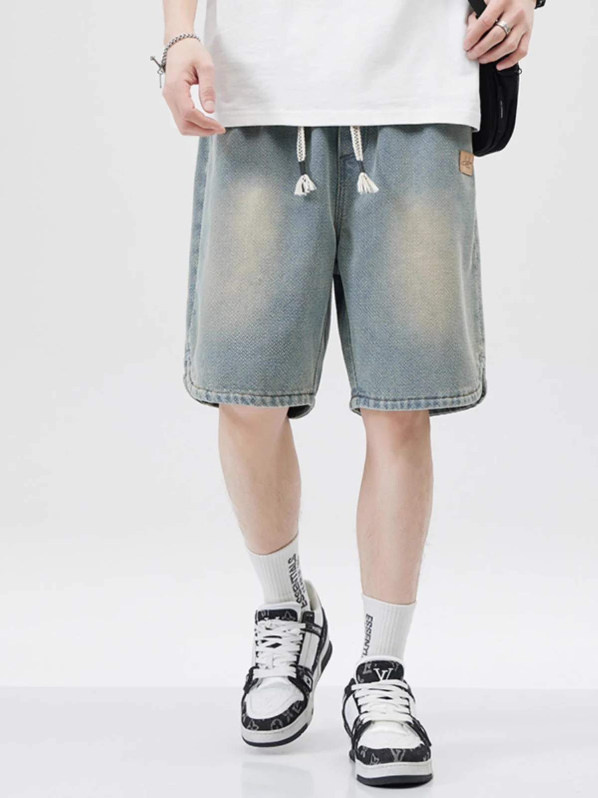 Title 5, Mens Loose Casual Starry Sky Pattern Denim Shorts