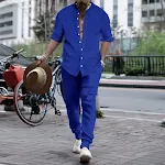 Men's Striped Hengli Collar Shirt and Trousers. Stylish Ensemble for Men. Offers Comfort and a Modern Look. Perfect for — photo 9