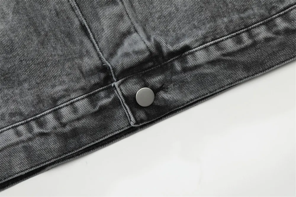 Jaqueta Jeans Americana Retro Masculina Desfiada Zíper Babados Estilosa Marca Trabalho Denim Jacket — foto 4