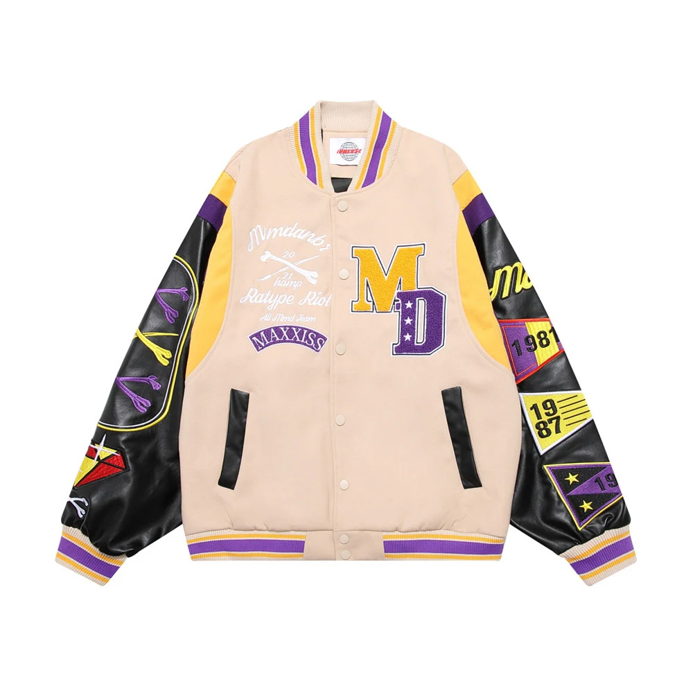 Jaqueta de beisebol masculina com bordado de letras, estilo hip hop, costura, couro PU, uniforme para um visual moderno e estiloso. — foto 22