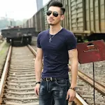 Korean Slim Fit Men's Elbow-sleeved Top Elastic T-shirt. Tight Fit for Comfort and Style. Perfect for a Modern, Trendy L — photo 3