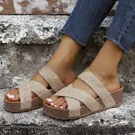 Sandali Donna Flat Platform Incrociati in Corda di Canapa Intrecciata, Tinta Unita, Perfetti per l'Estate. — foto 10