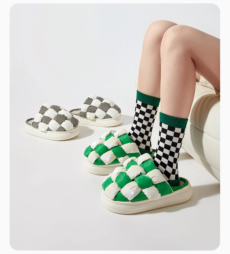 Chessboard Grid Classic Contrast Color Design Fashion Couple Home Slippers. Comfortable and stylish indoor footwear for — photo 14