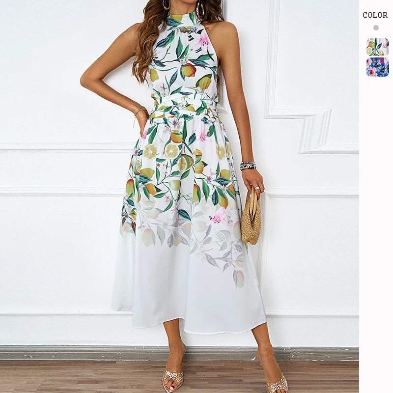 Halterneck Jurk met Print en Taille Slankmakend voor Vrouwen Zomerse Stijl en Elegantie Ideaal voor Vakantie en Uitgaan Comfortabele Pasvorm — foto 7