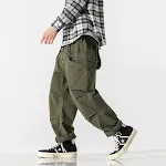 Jednostavne, jednobojne, oprane retro funkcionalne ležerne pantalone za svakodnevno nošenje i udobnost. — foto 5