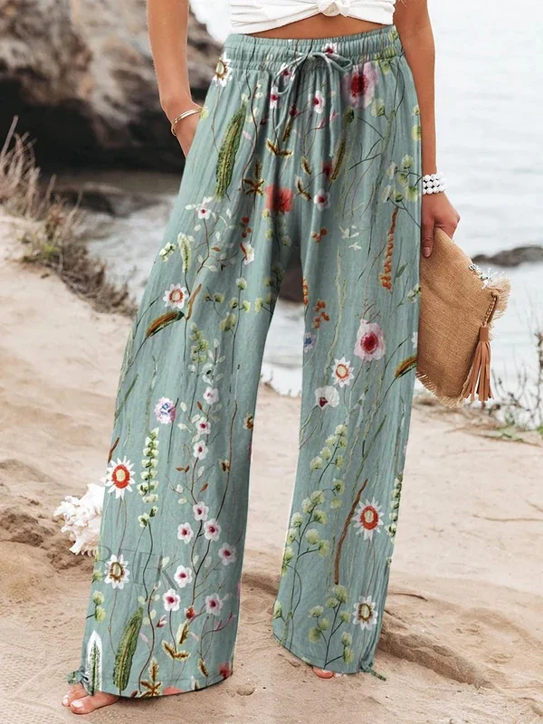 Pantalones con estampado floral artístico, cintura elástica, cordón y bolsillos. Moda y comodidad para tu día a día. — foto 15